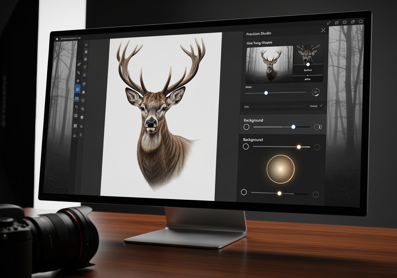 用于精炼鹿角和灯光等鹿绘画细节的对话式编辑界面。