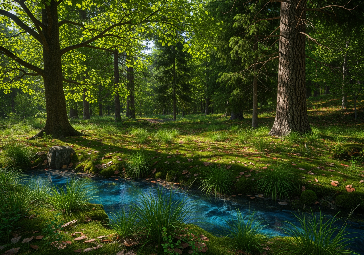 一幅细节丰富、清晰锐利的森林4K图像,展示了高分辨率。
