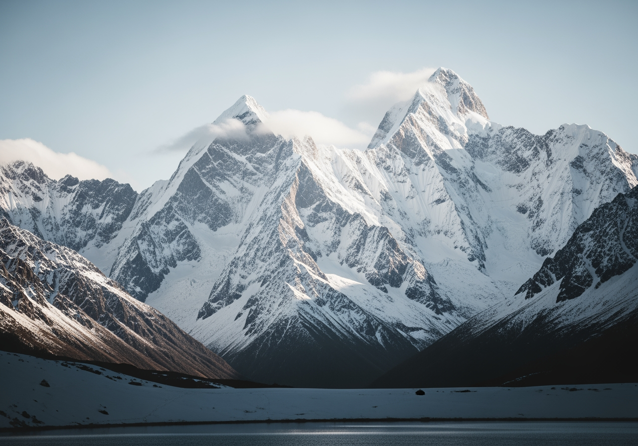 AI-generated artwork of a majestic snow-capped mountain landscape