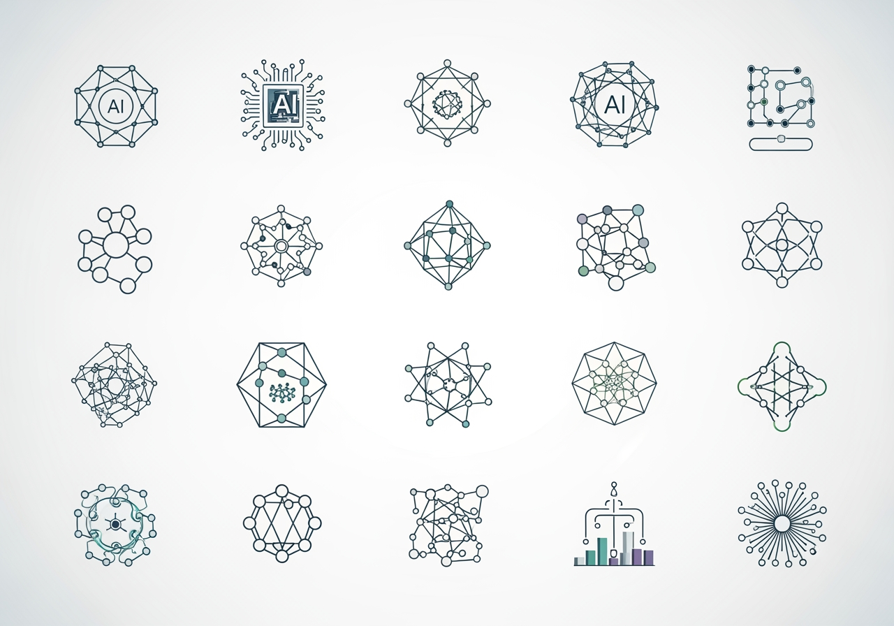 Diverse AI models represented by minimalist icons