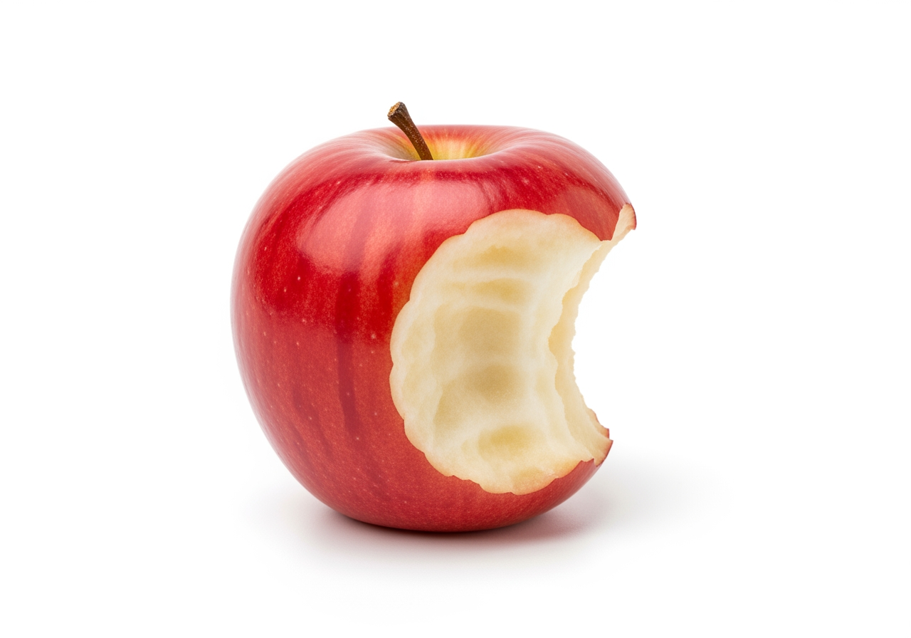 Ein Apfel-Clipart, das durch Konversation so modifiziert wurde, dass es teilweise angebissen aussieht, mit einem sauberen, modernen Design und einer minimalistischen Ästhetik.
