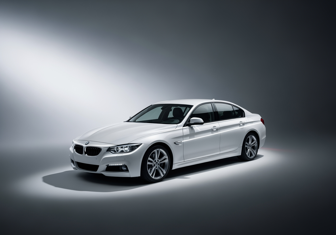 柔和灯光下白色汽车设计线条的极简展示。