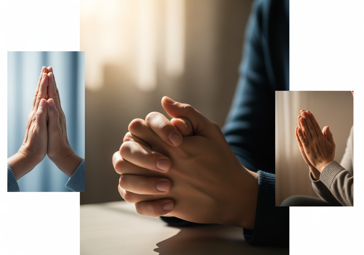 Hochauflösende, auf 4K hochskalierte Bilder von betenden Händen, geeignet für den kommerziellen Gebrauch.