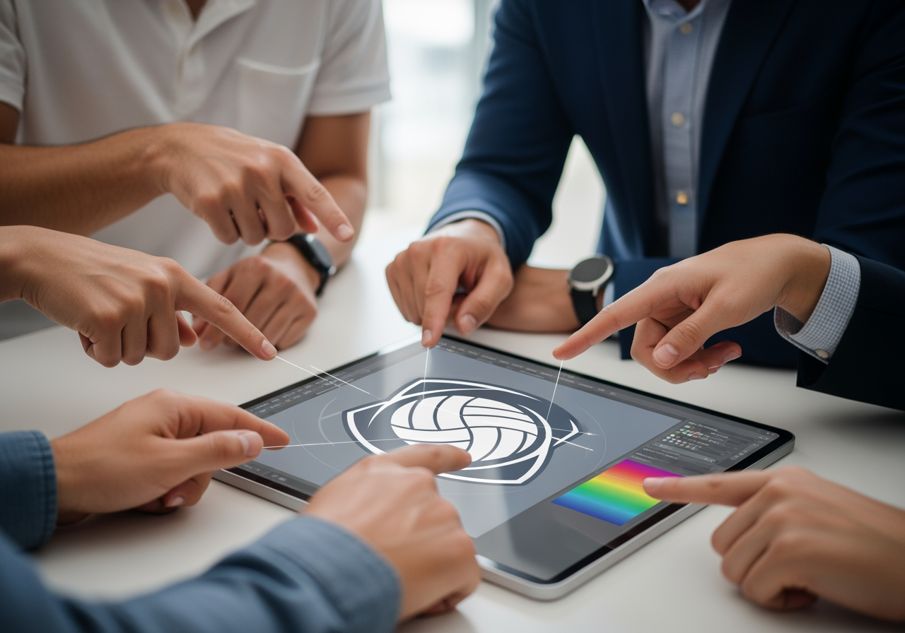 Representación visual de la colaboración en equipo para el diseño de logos