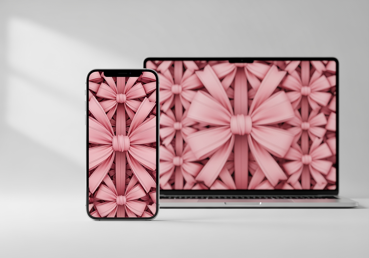 Smartphone e laptop che visualizzano un nitido sfondo con motivo a fiocchi in 4K.