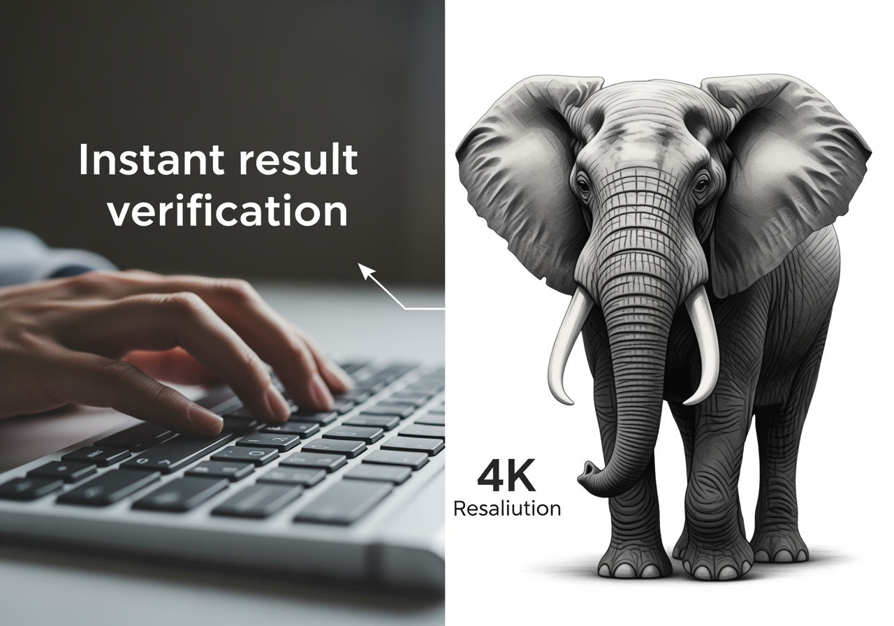 Verifica istantanea dei risultati e upscaling 4K di arte generata dall'IA