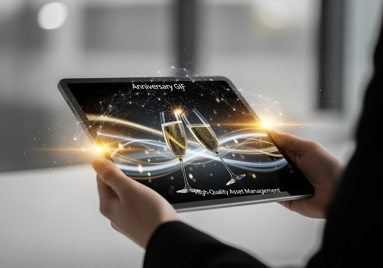 기념일 GIF의 고품질 결과물과 공유 기능을 보여주는 이미지