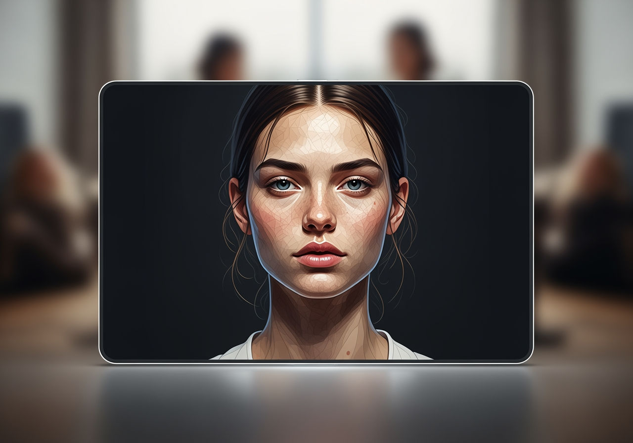 Ritratto ad alta risoluzione generato dall'IA che mostra una dettagliata qualità artistica.