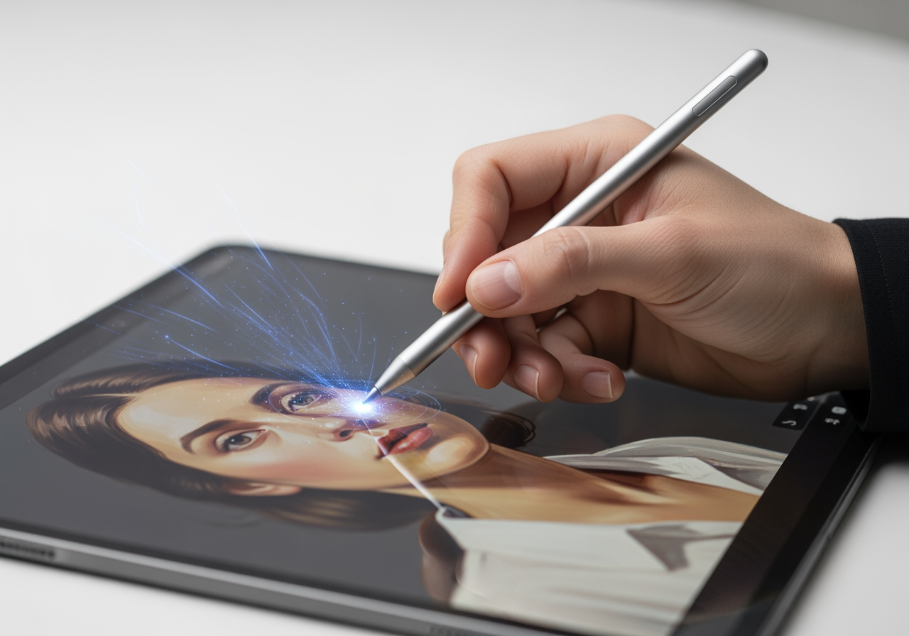 Un'IA che assiste nella creazione di un ritratto su un tablet digitale.