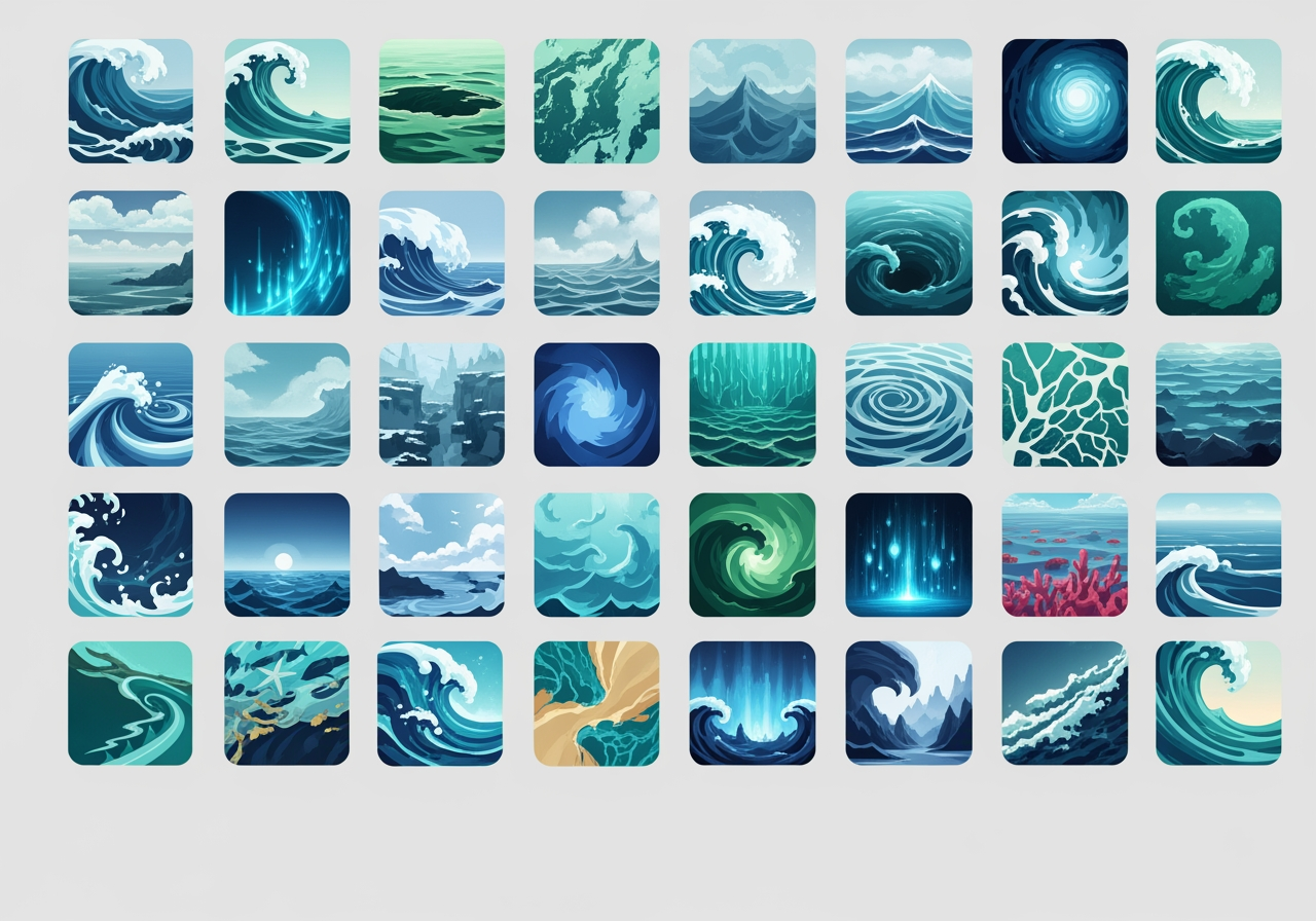 多様なスタイルの30以上のAIモデルを表すアイコン