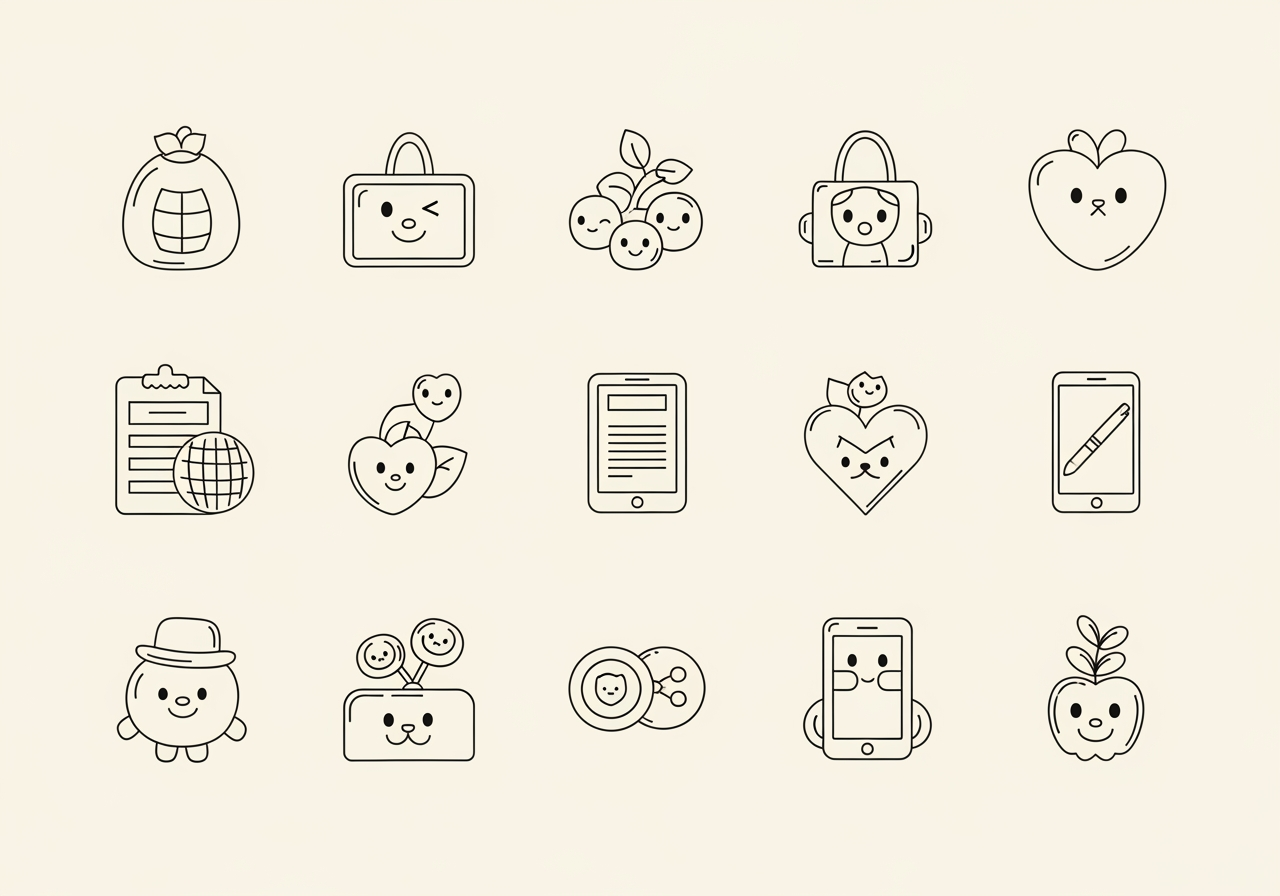 Icone doodle pulite e carine per applicazioni digitali