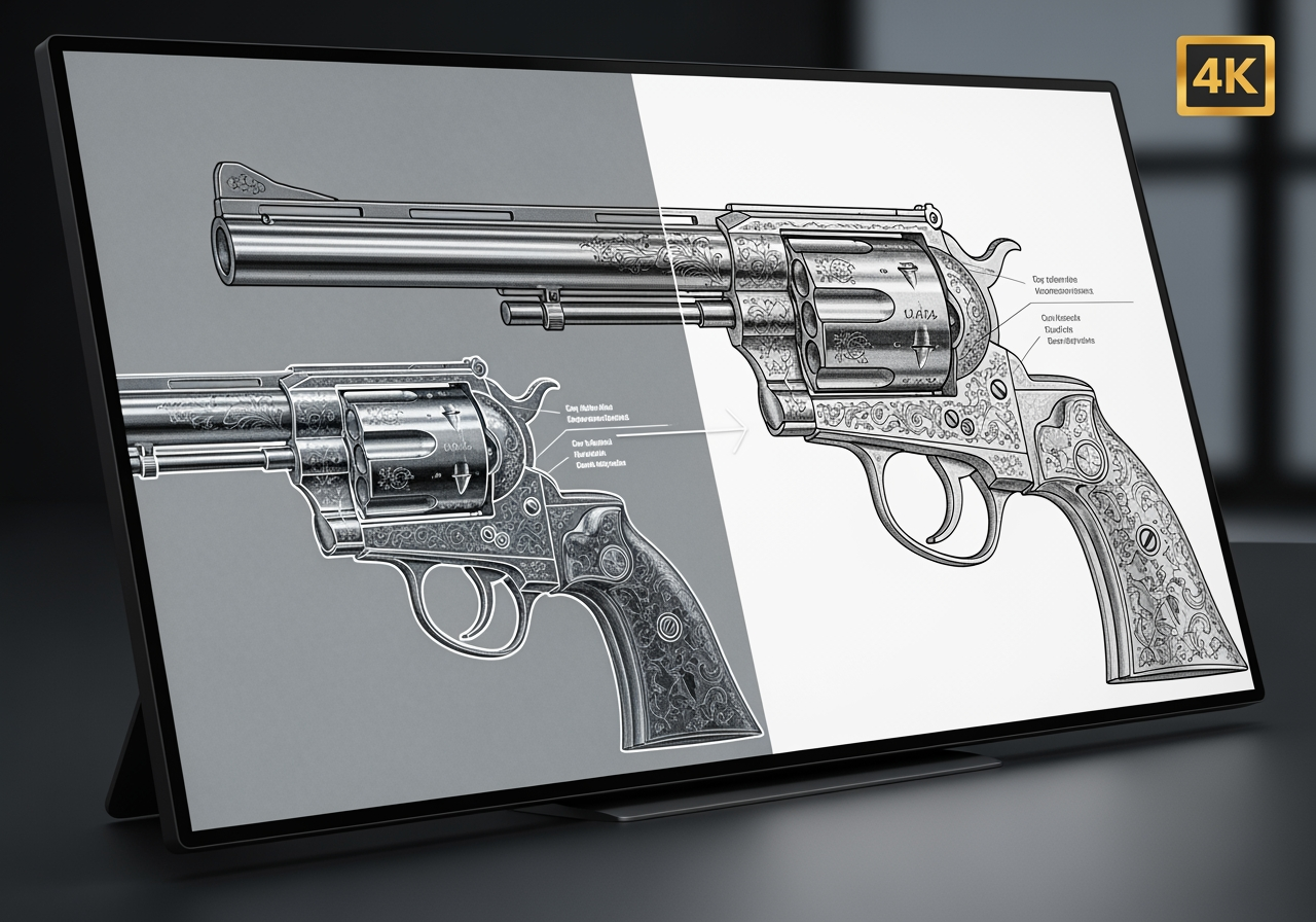 Waffenzeichnung hochskaliert auf 4K-Auflösung