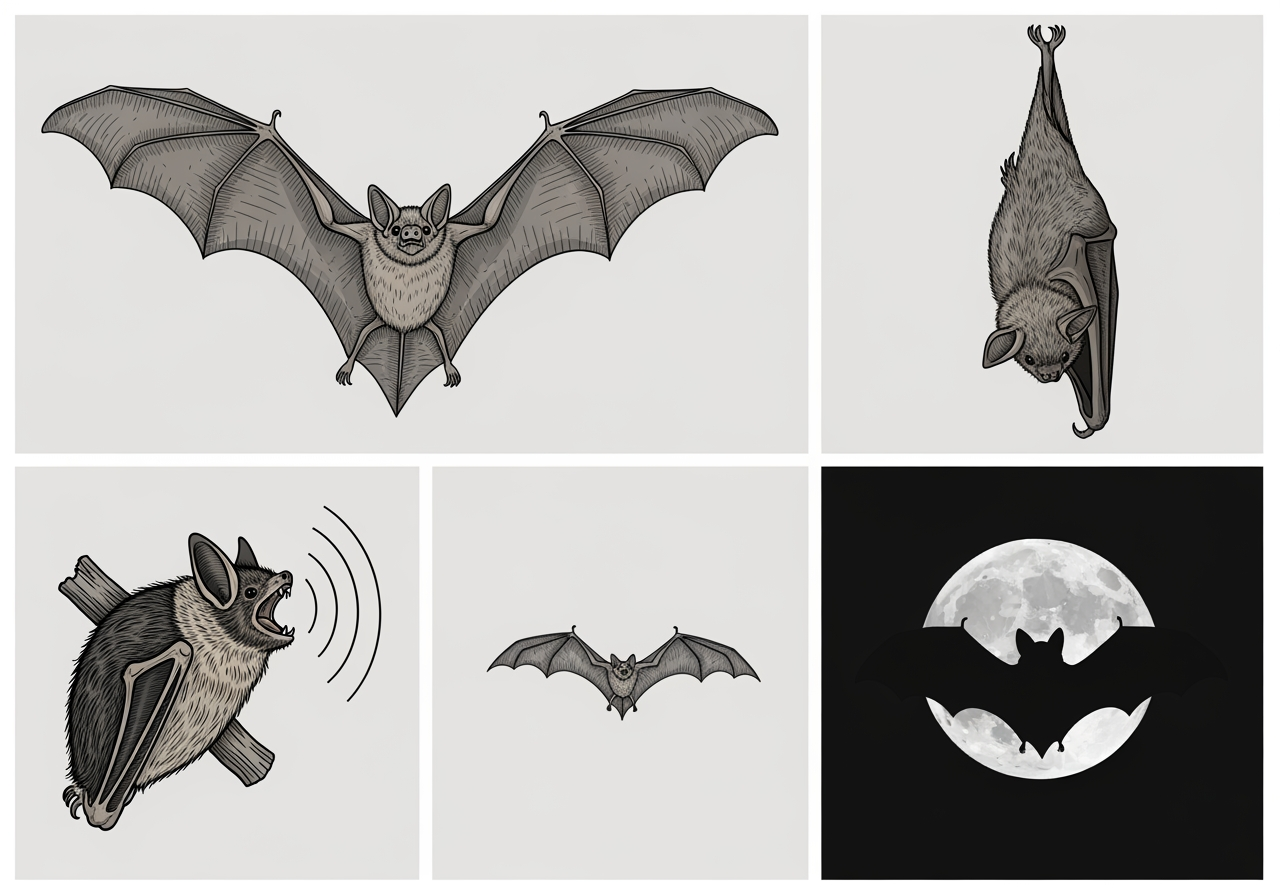Illustrazioni di pipistrelli di alta qualità presentate per uso professionale e download.