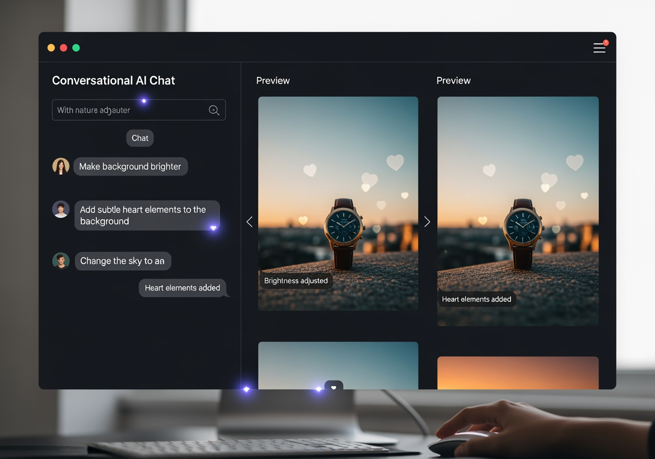 Illustration der konversationellen Bearbeitungsfunktionen des KI-Hintergrundgenerators