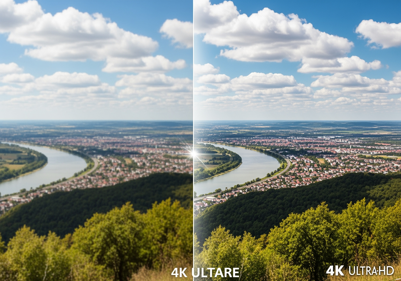 Demonstration des 4K Ultra-HD-Hochskalierens für KI-generierte Hintergründe