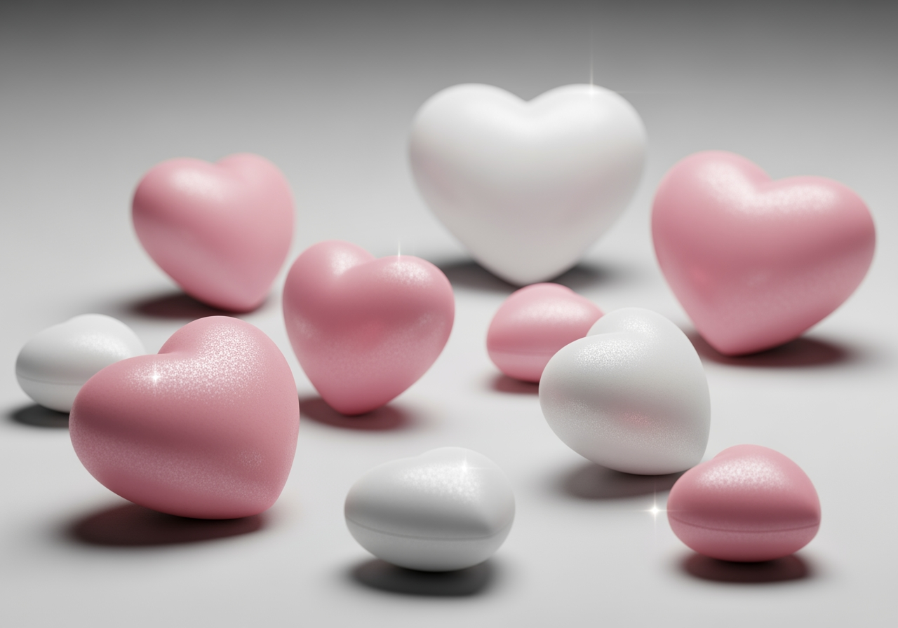 Image de fond onirique composée de cœurs 3D aux tons pastel