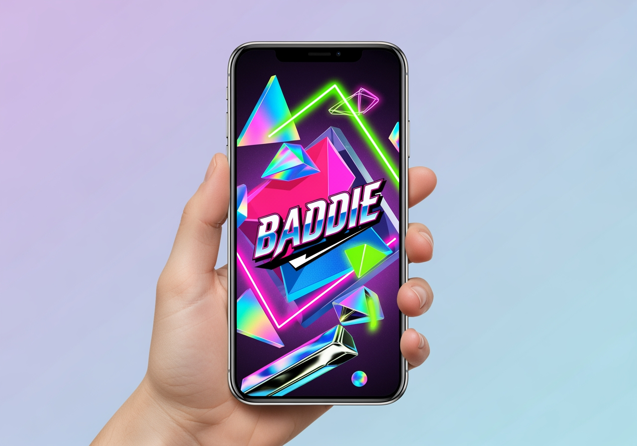 스마트폰 화면에서 AI와 Baddie 배경화면을 생성하는 대화 장면