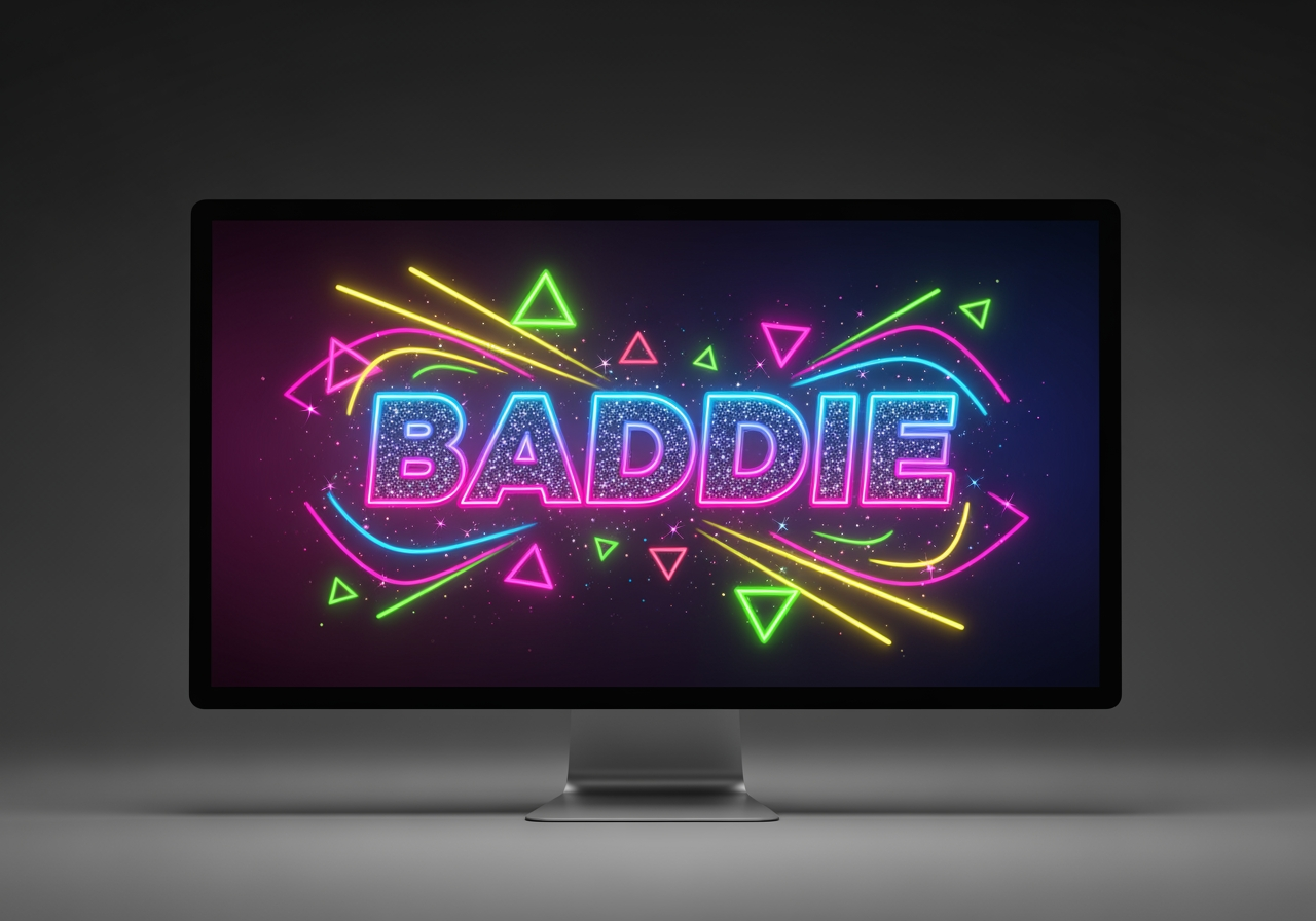 세밀한 글리터와 네온 요소가 돋보이는 4K 해상도 Baddie 배경화면 클로즈업