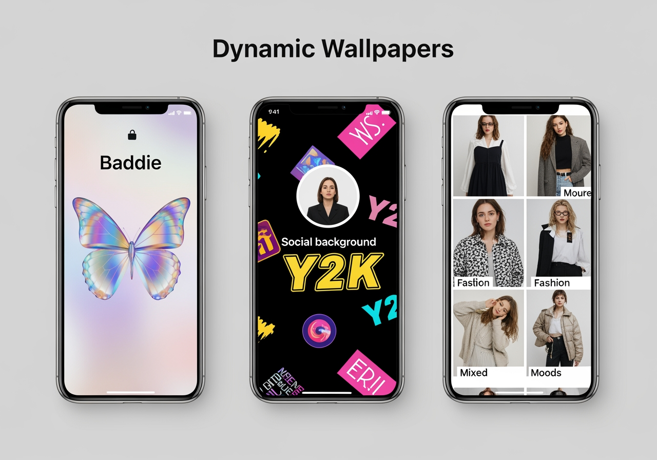 스마트폰 잠금 화면, 소셜 미디어 프로필, 디지털 무드 보드에 사용된 Baddie 배경화면 예시