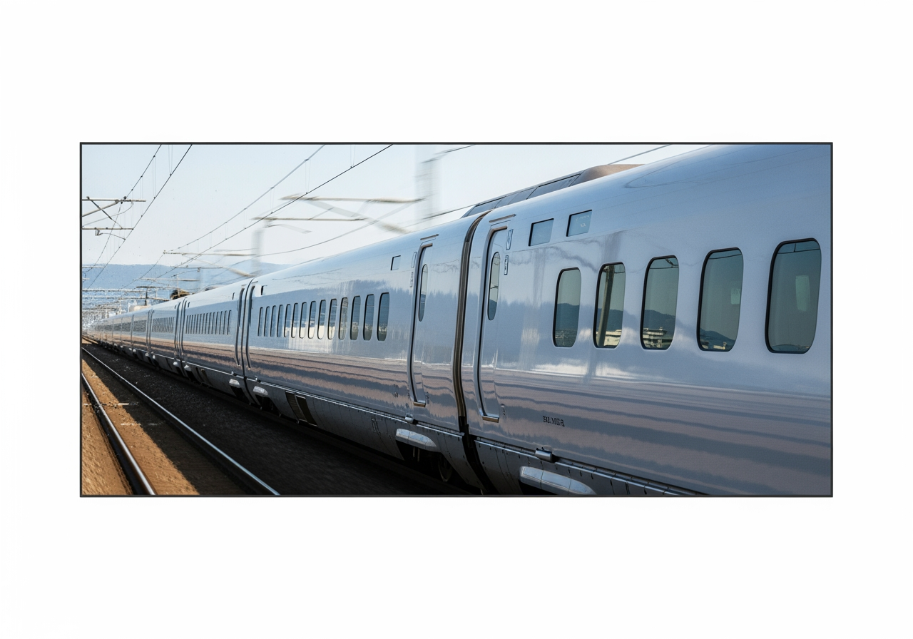 一幅被放大到4K高分辨率的火车图像，4:3纵横比。