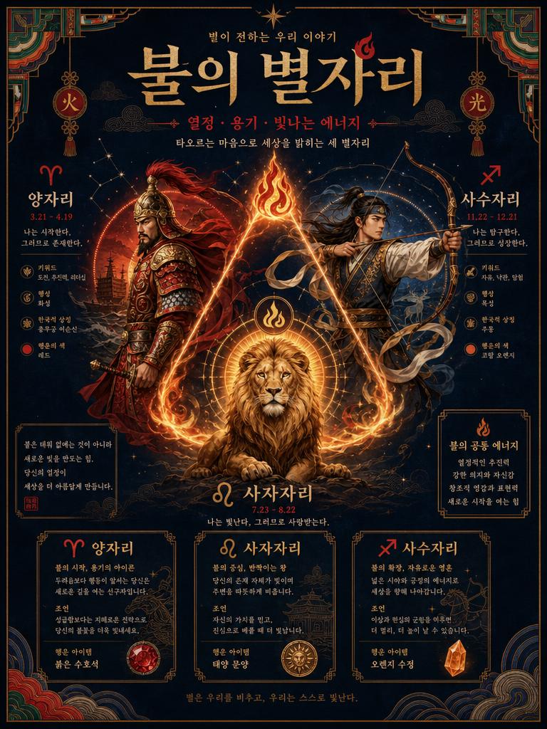 GPT 이미지 2로 생성한 불의 별자리 캐릭터 포스터