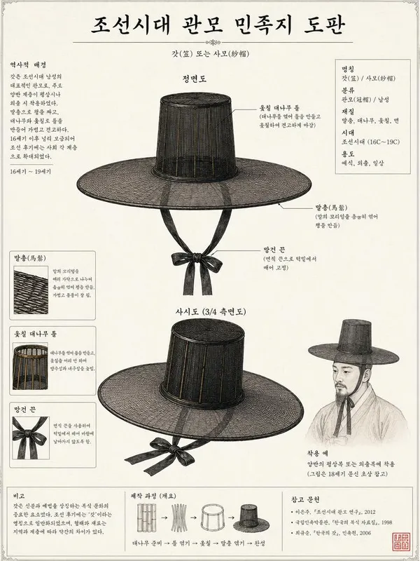 AI-generated Clean Ethnographic Archive Plate of a Traditional Korean Ceremonial Hat (Gat, or Samo, ) made with GPT Image 2