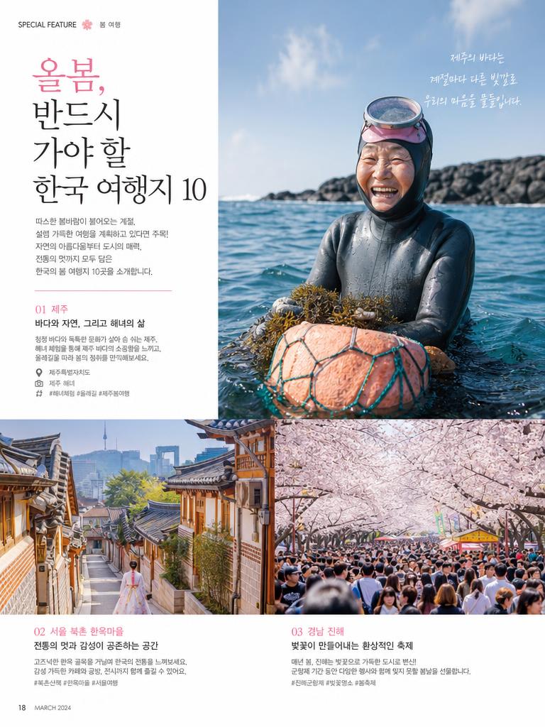 AI-generated Korean Travel Magazine Feature Article Page Spread made with GPT Image 2