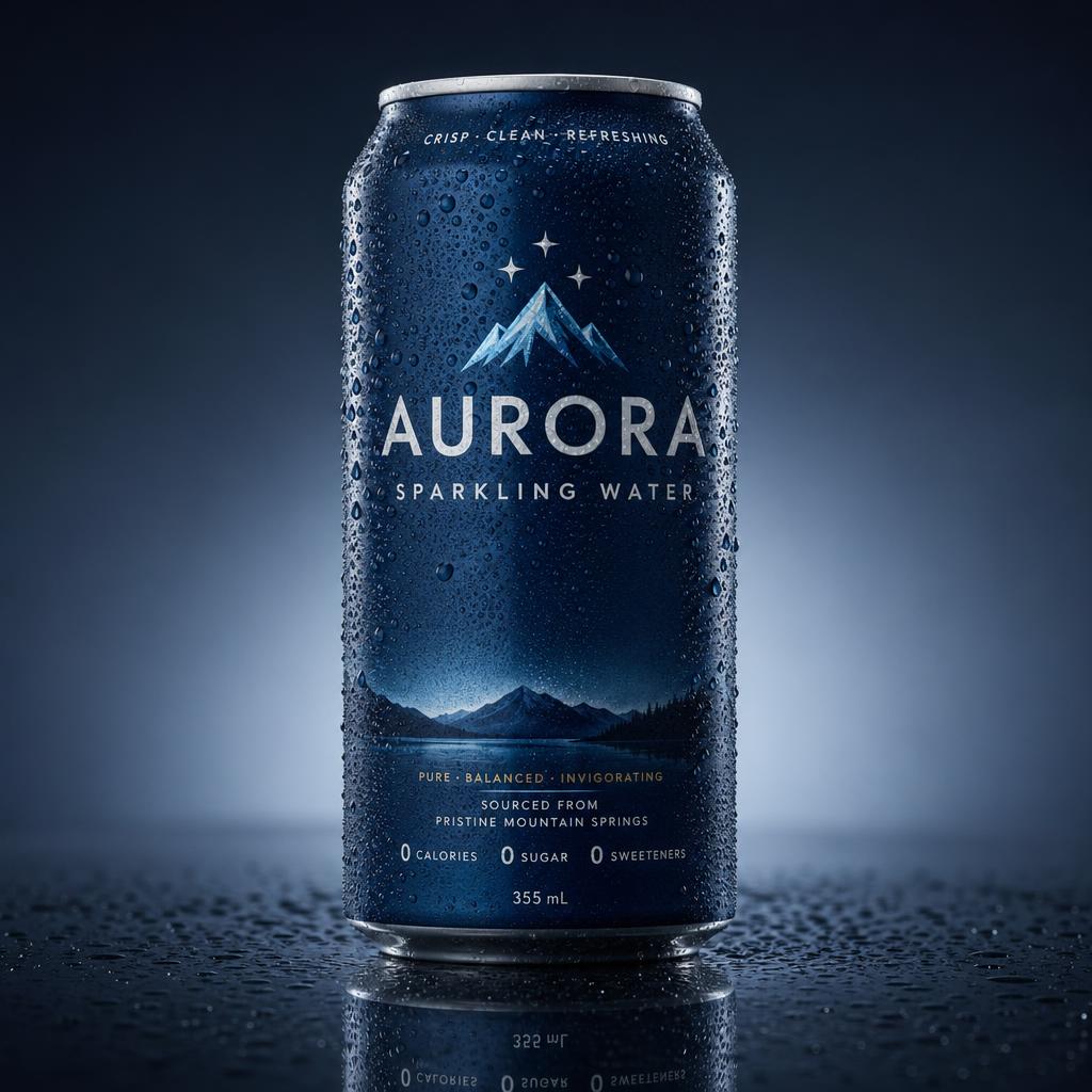 AI-generated Professional Product Photography of a Cold Sparkling Water Can with Condensation Droplets made with GPT Image 2
