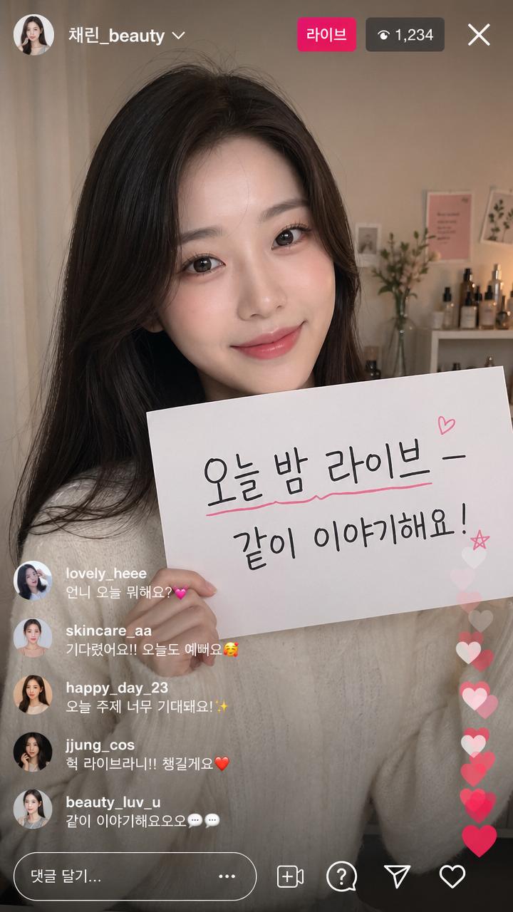 GPT 이미지 2로 생성한 한국 인플루언서 인스타 라이브