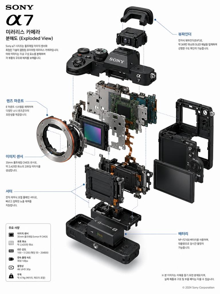 AI-generated Detailed Exploded View Technical Diagram Poster of Sony A7 Mirrorless Camera made with GPT Image 2