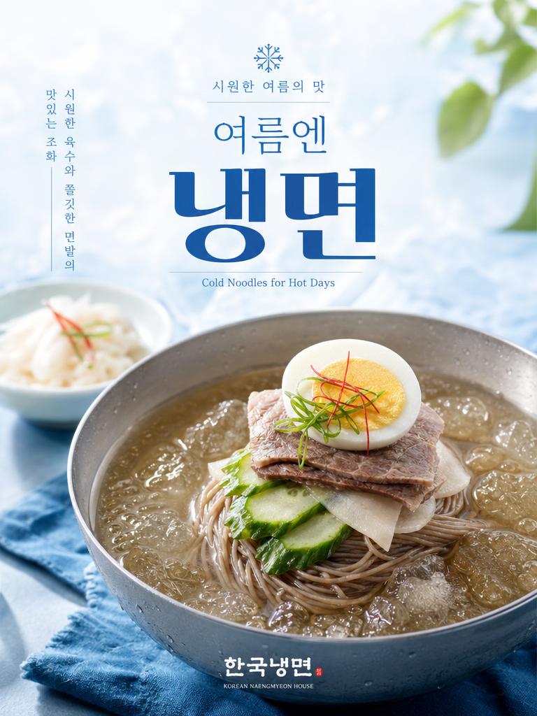 AI-generated Korean Food Advertisement for Cold Naengmyeon Noodles on a Summer Day made with GPT Image 2