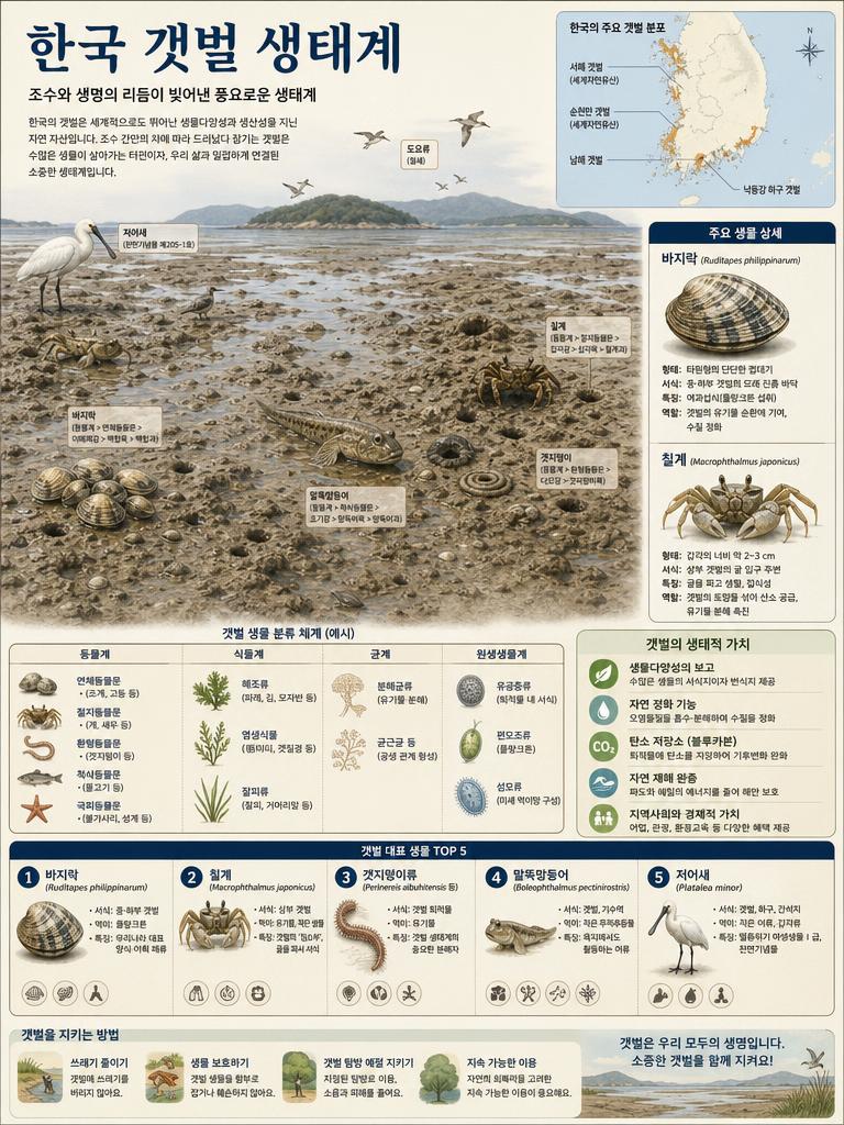 AI-generated Korean Science Encyclopedia Infographic Poster: (Korean Tidal Flat Ecosystem) made with GPT Image 2