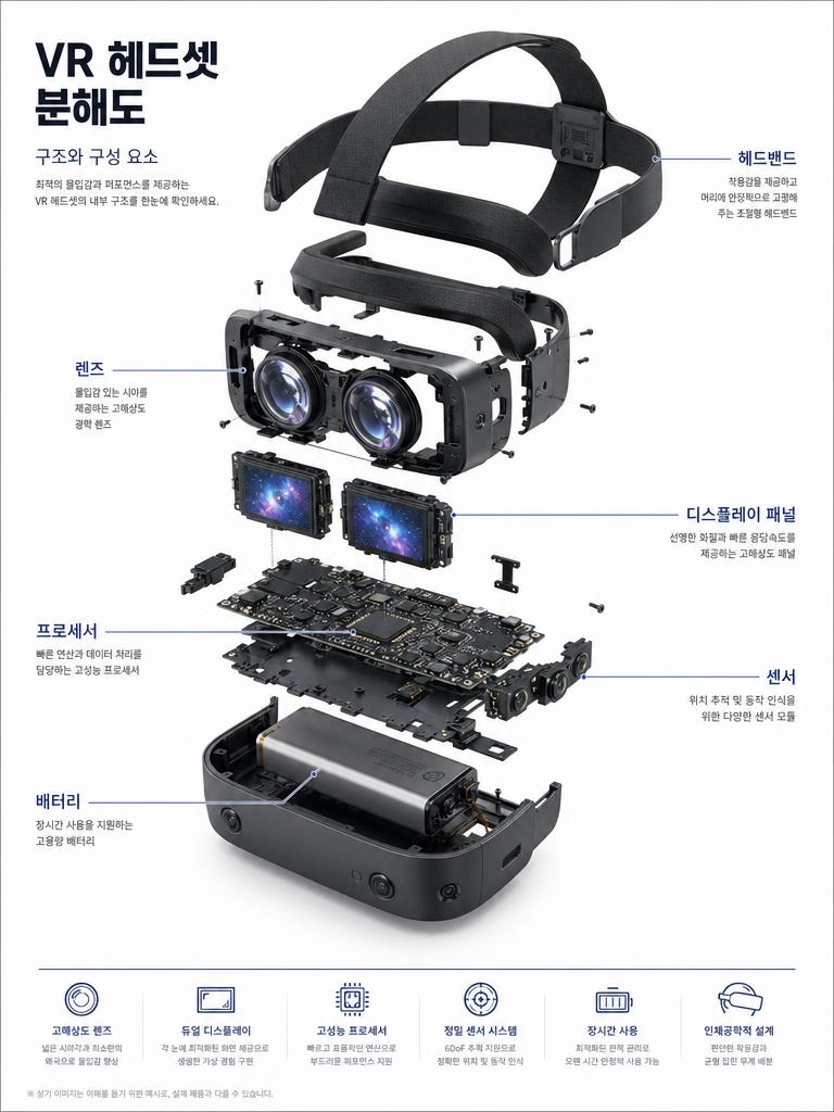 GPT 이미지 2로 생성한 VR 헤드셋 분해도 포스터