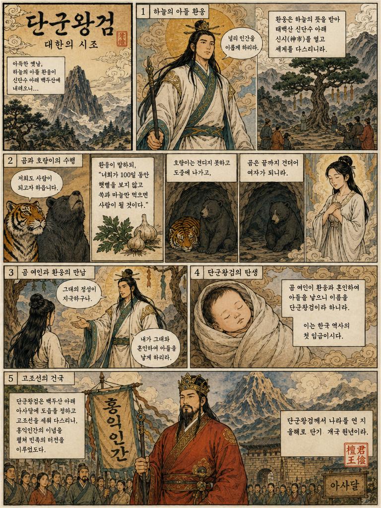 AI-generated Founding Myth of Korea — Dangun () Story Illustrated in Traditional Korean Manhwa Style made with GPT Image 2