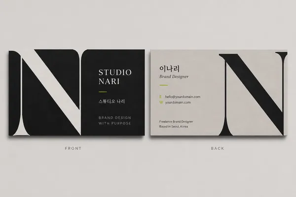 AI-generated Creative But Professional Horizontal Business Card for a Korean Freelance Brand Designer made with GPT Image 2