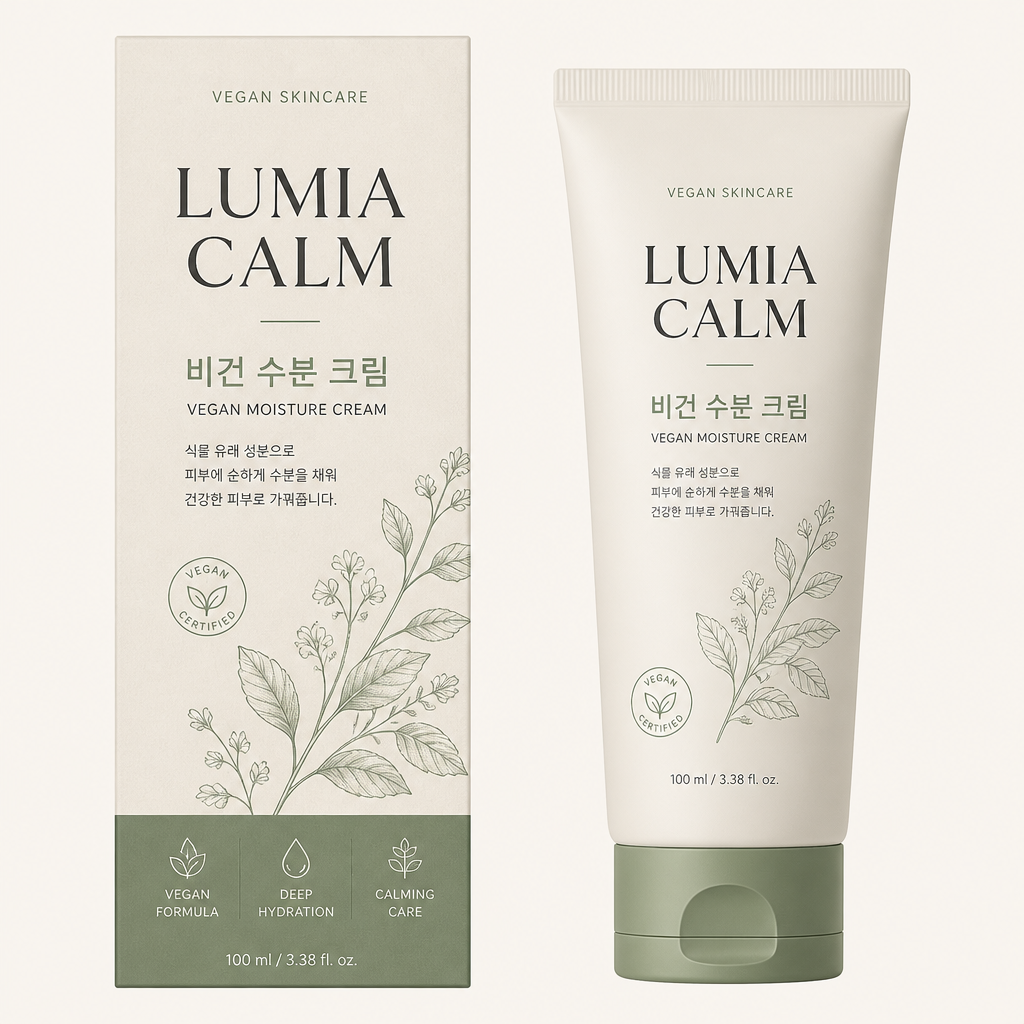 AI-generated Premium Packaging Design Presentation for a Korean Vegan Skincare Brand Named 'LUMIA CALM' made with GPT Image 2
