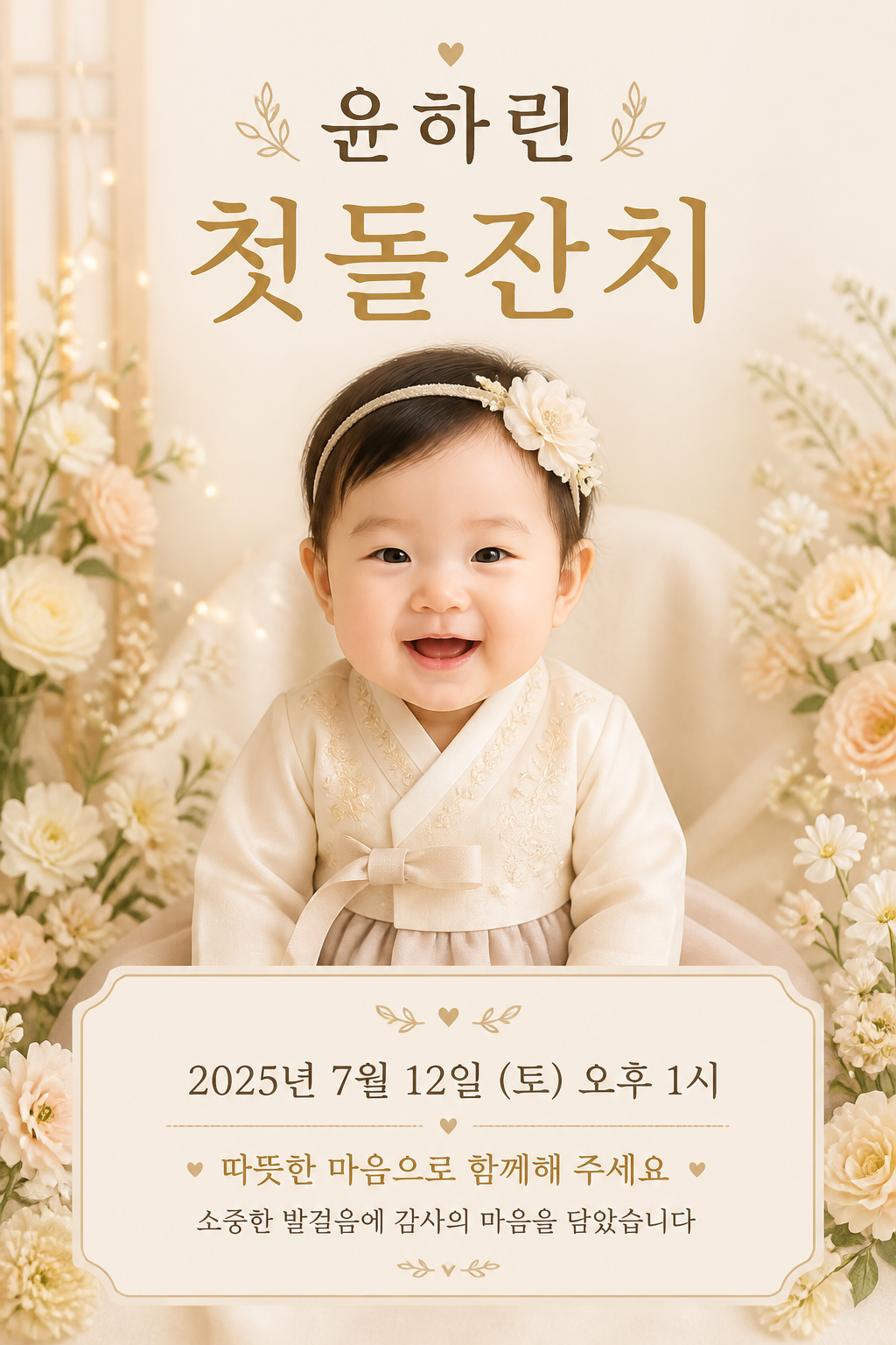 GPT 이미지 2로 생성한 돌잔치 초대 포스터