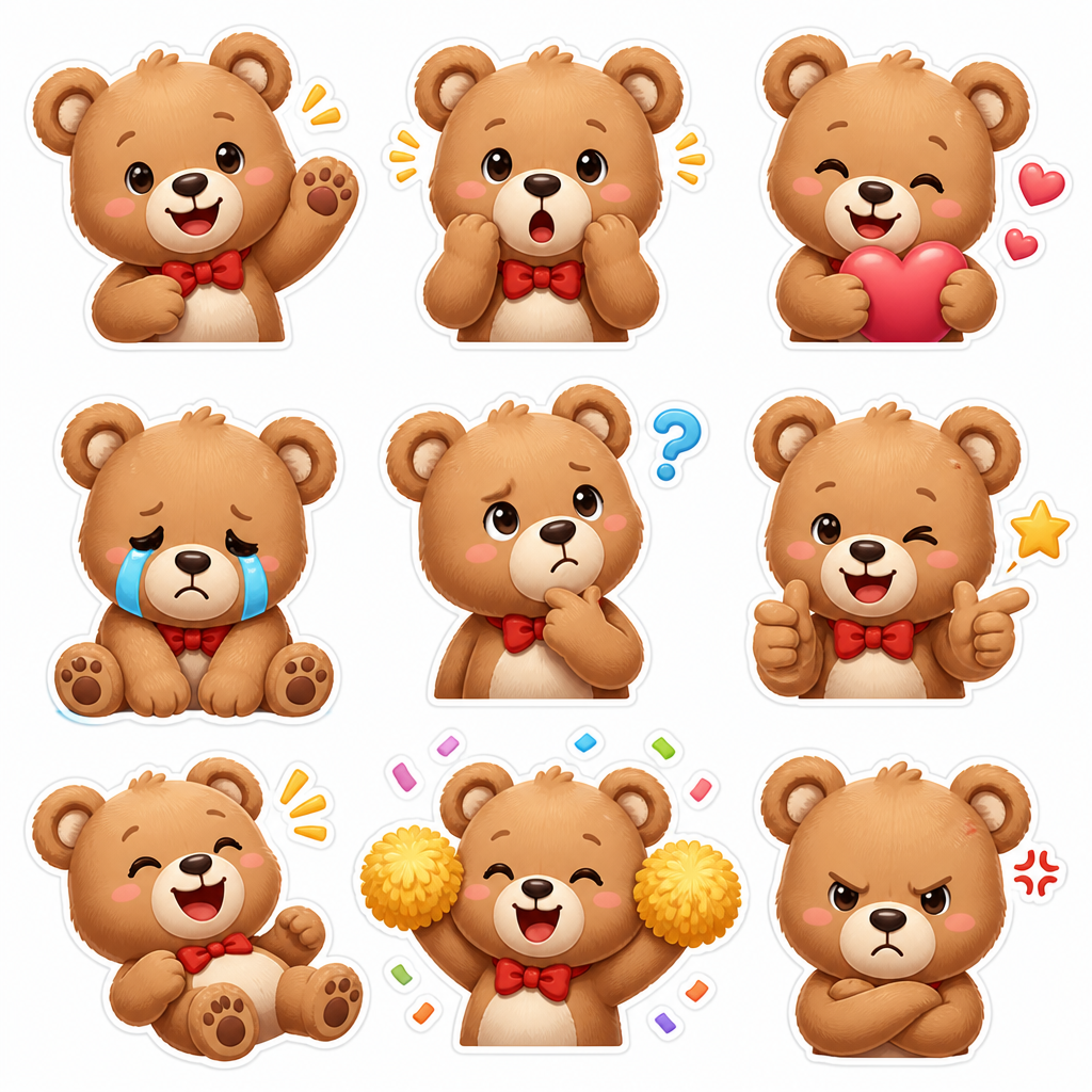 AI-generated Bear Reaction Emoticon Set made with GPT Image 2