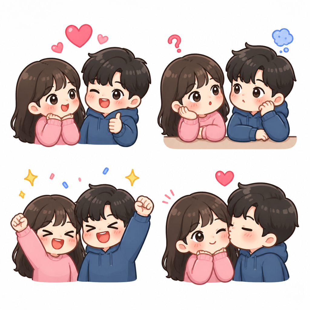 AI-generated Couple Chat Emoticon Set made with GPT Image 2