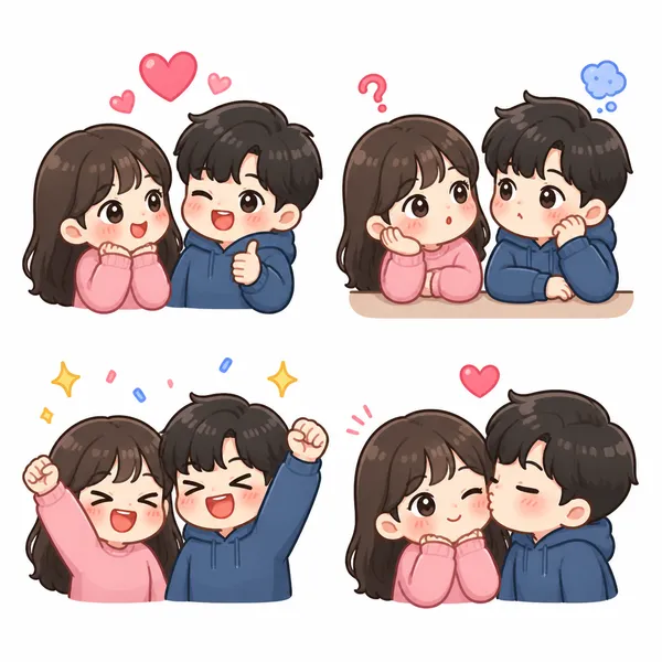 AI-generated Couple Chat Emoticon Set made with GPT Image 2