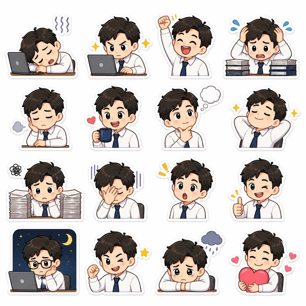 AI-generated Office Worker Emoticon Set made with GPT Image 2