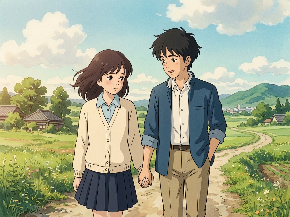 AI-generated Youthful Romance Walk, Ghibli Style made with Nano Banana 2