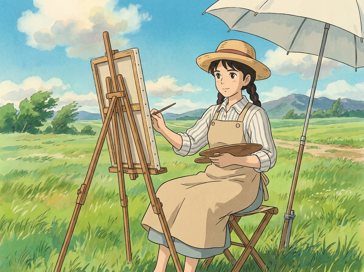 AI-generated Meadow Painter, Ghibli Style made with Nano Banana Pro
