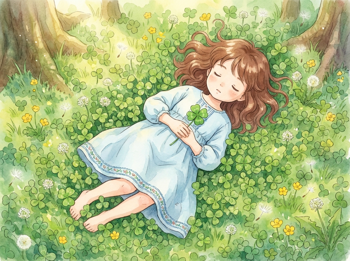 AI-generated Napping Girl in a Clover Field made with Nano Banana Pro