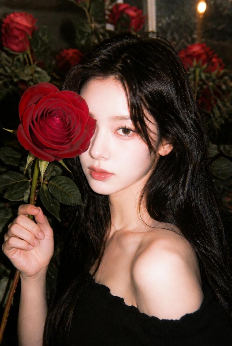AI-generated Single Rose Face-Cover Portrait made with GPT Image 2