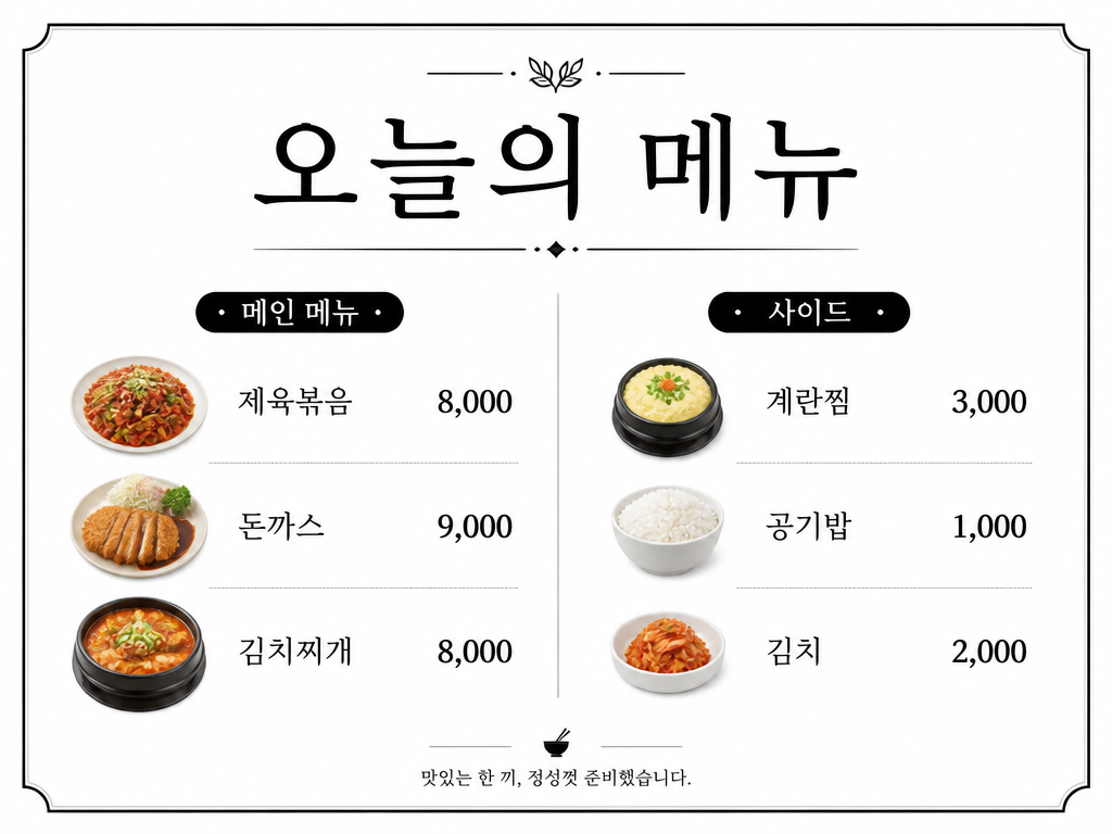 GPT 이미지 2로 생성한 식당 메뉴판 디자인