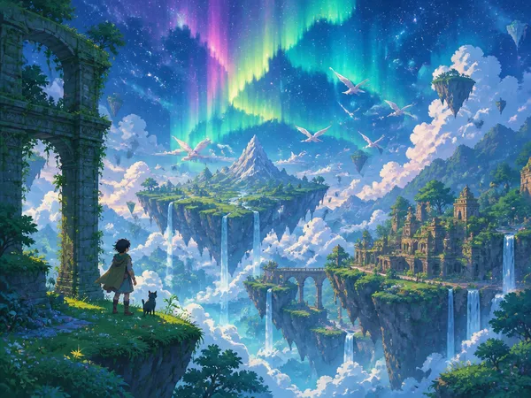 AI-generated Floating Island Waterfall Landscape made with GPT Image 2