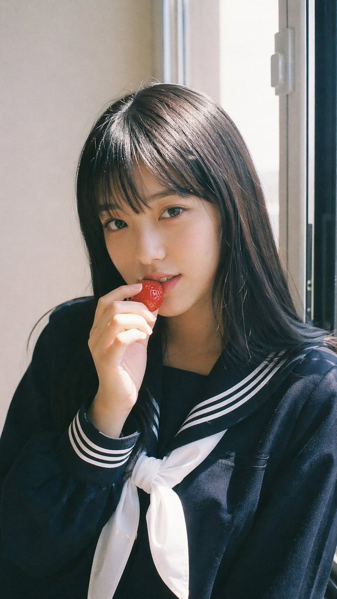 GPT 이미지 2로 생성한 후지필름 딸기 교복 인물 사진