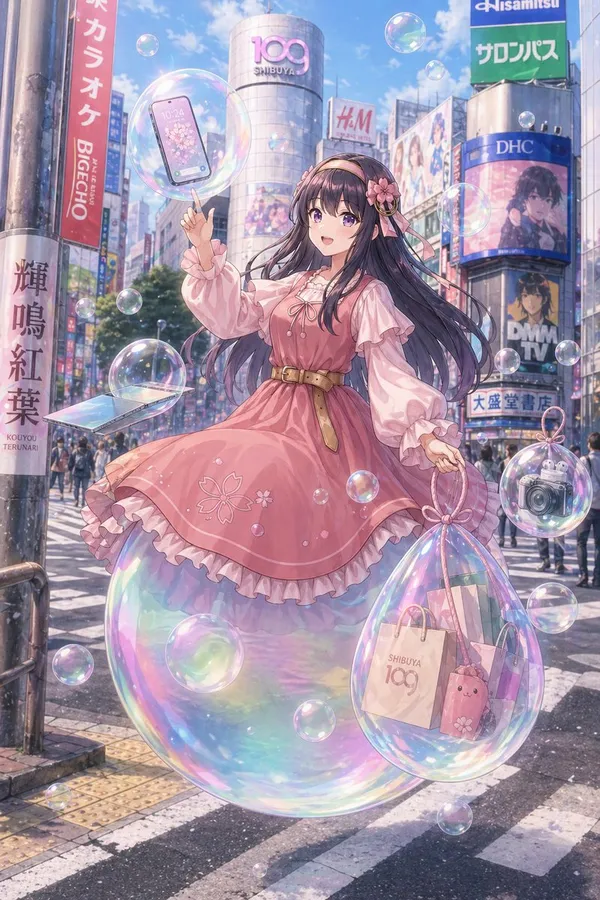AI-generated Dreamy Anime-style Full-body Illustration of a Fashionable Young Woman Standing in the made with GPT Image 2