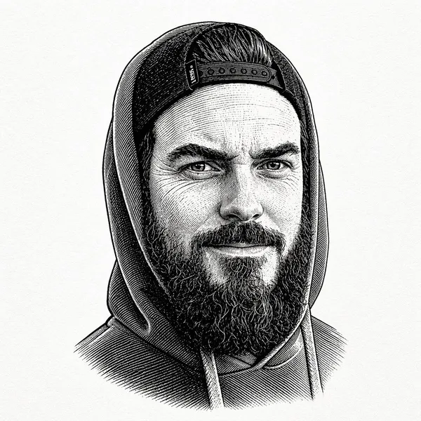 AI-generated Centered BLack-and-white Vintage Engraved Portrait of a Bearded Man Wearing a Hooded made with GPT Image 2